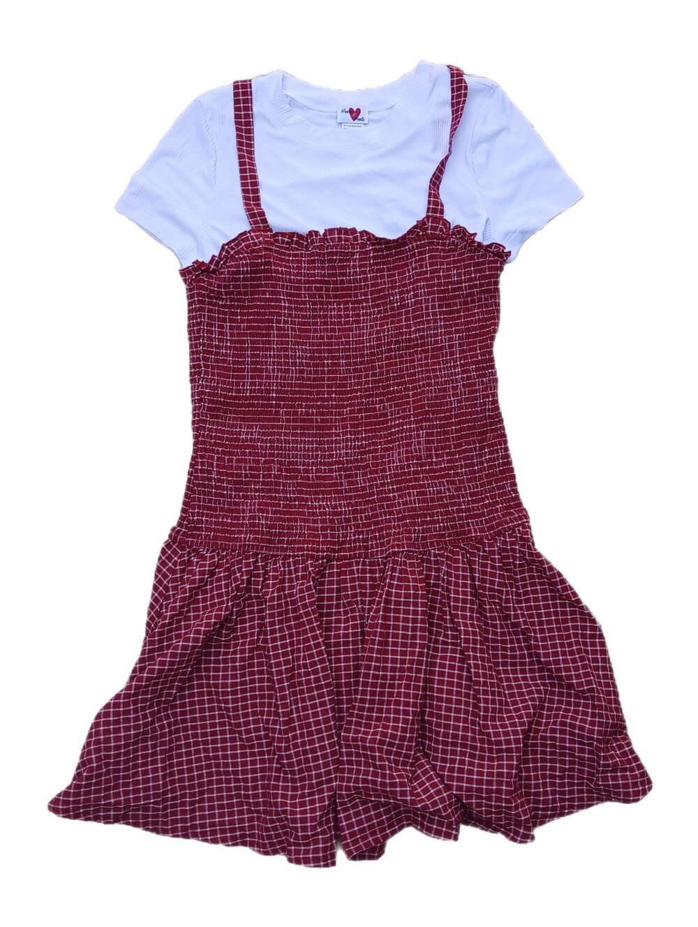 Heart & Heels Girl's Junior 90's Grunge Red And White Plaid Dress | Size Medium